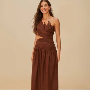 Burgundy Leaves Cut-Out LENZING™ ECOVERO™ Euroflax™ Midi Dress, NWT, XXS